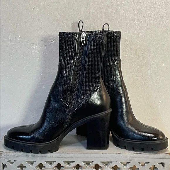 #0105 NWOT-dolce vita Rugged black elastic top side zip moto boot 3.5 heel-7.5 - Picture 2 of 9